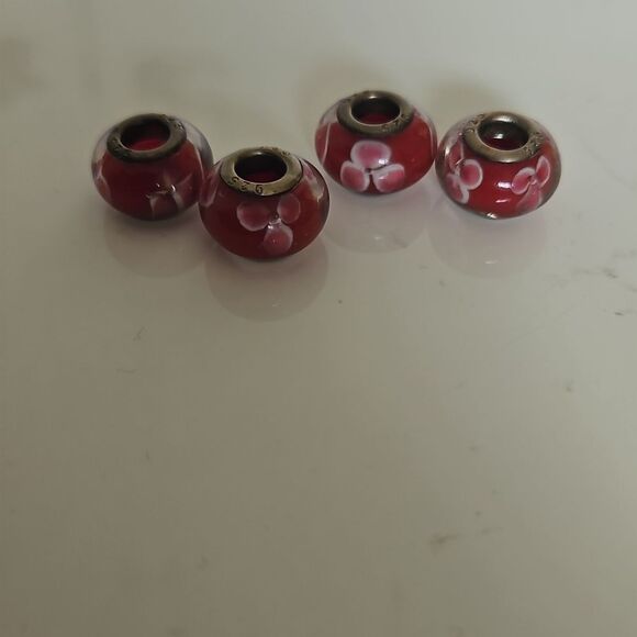 Murano Glass Floral Bead Set Of 4 Charms - Picture 7 of 16